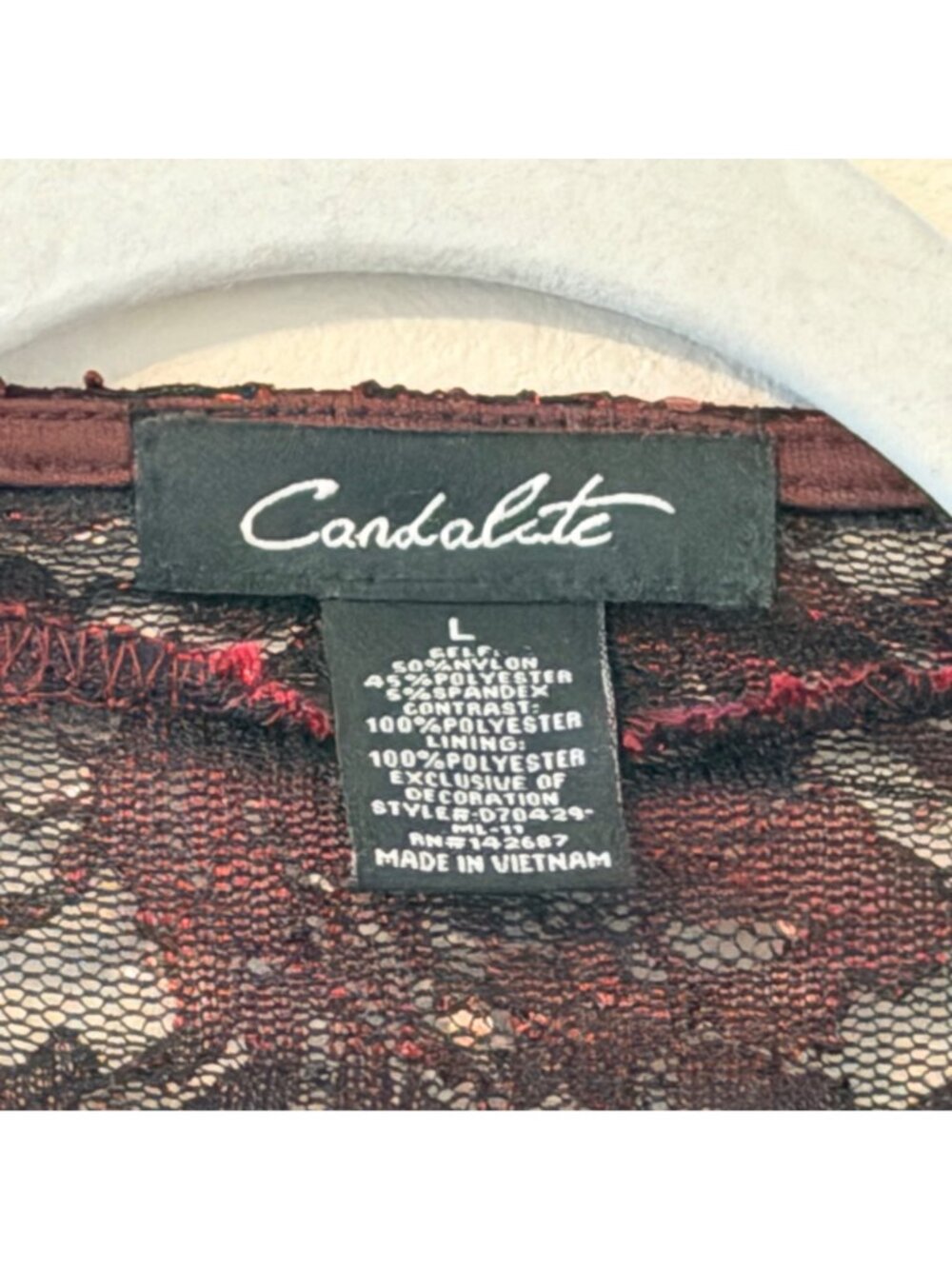 Candalite Burgundy Lace Formal Gown Sequins/ Matching Bolero Jacket Size L Set - Picture 2 of 12